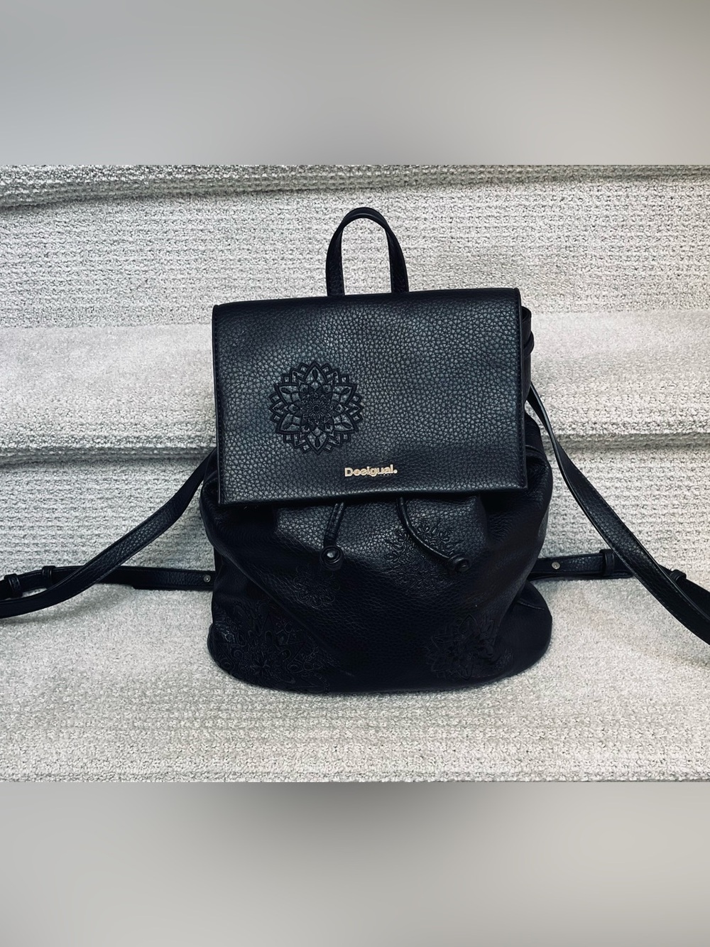 Desigual Black Sintra Alex Faux Leather Roomy Bag Charms Adjustable Backpack